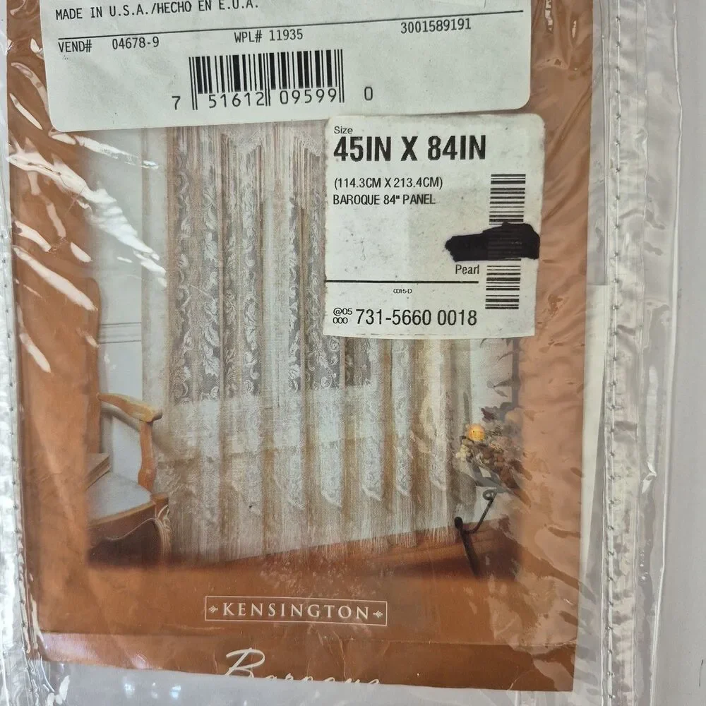 Kensington Pearl Baroque Set of 3 Vintage Damask Lace Fringe Panels  45 x 84 IN